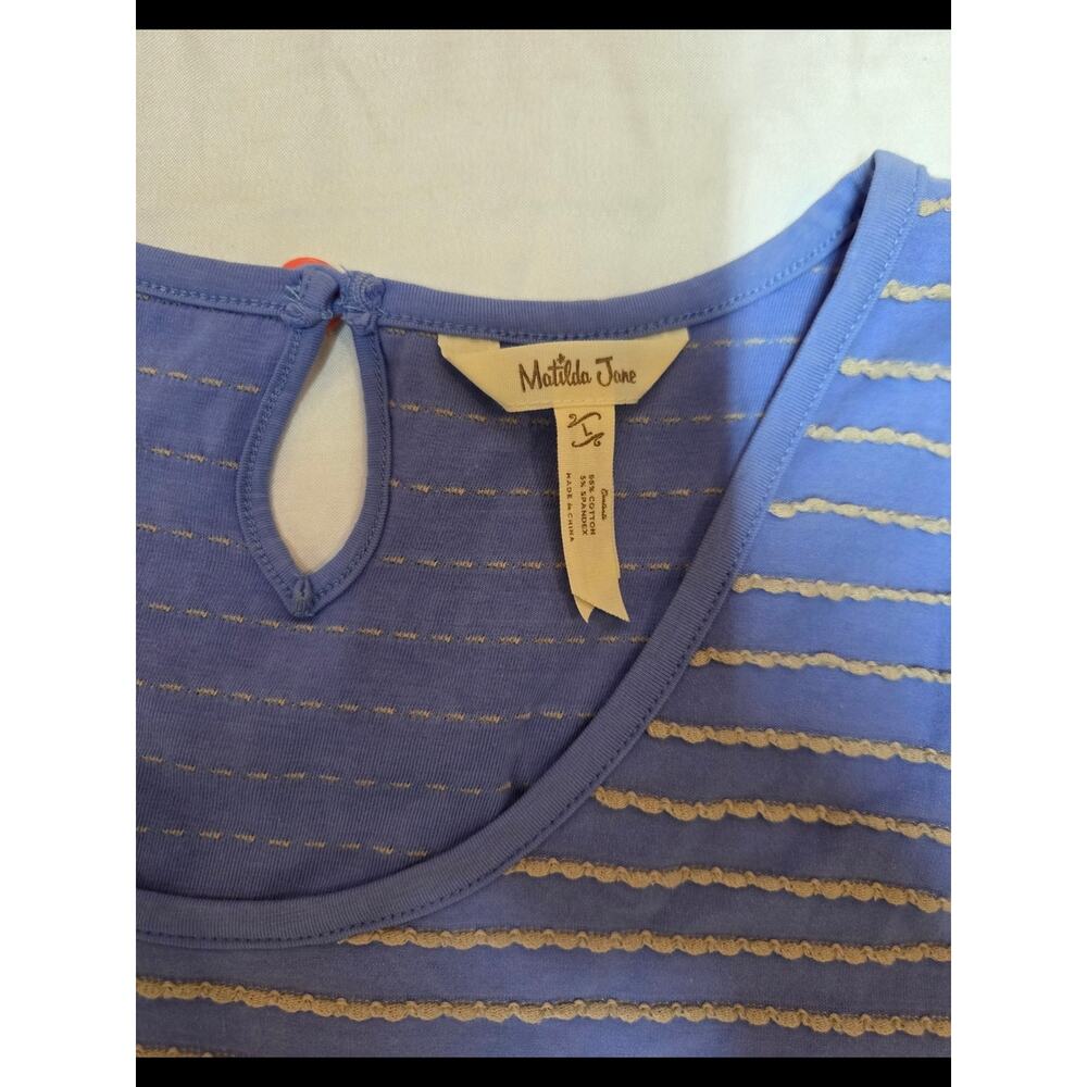 Matilda Jane Lavender-Blue Striped Scoop Neck Top with Cream Accents - Picture 2 of 3